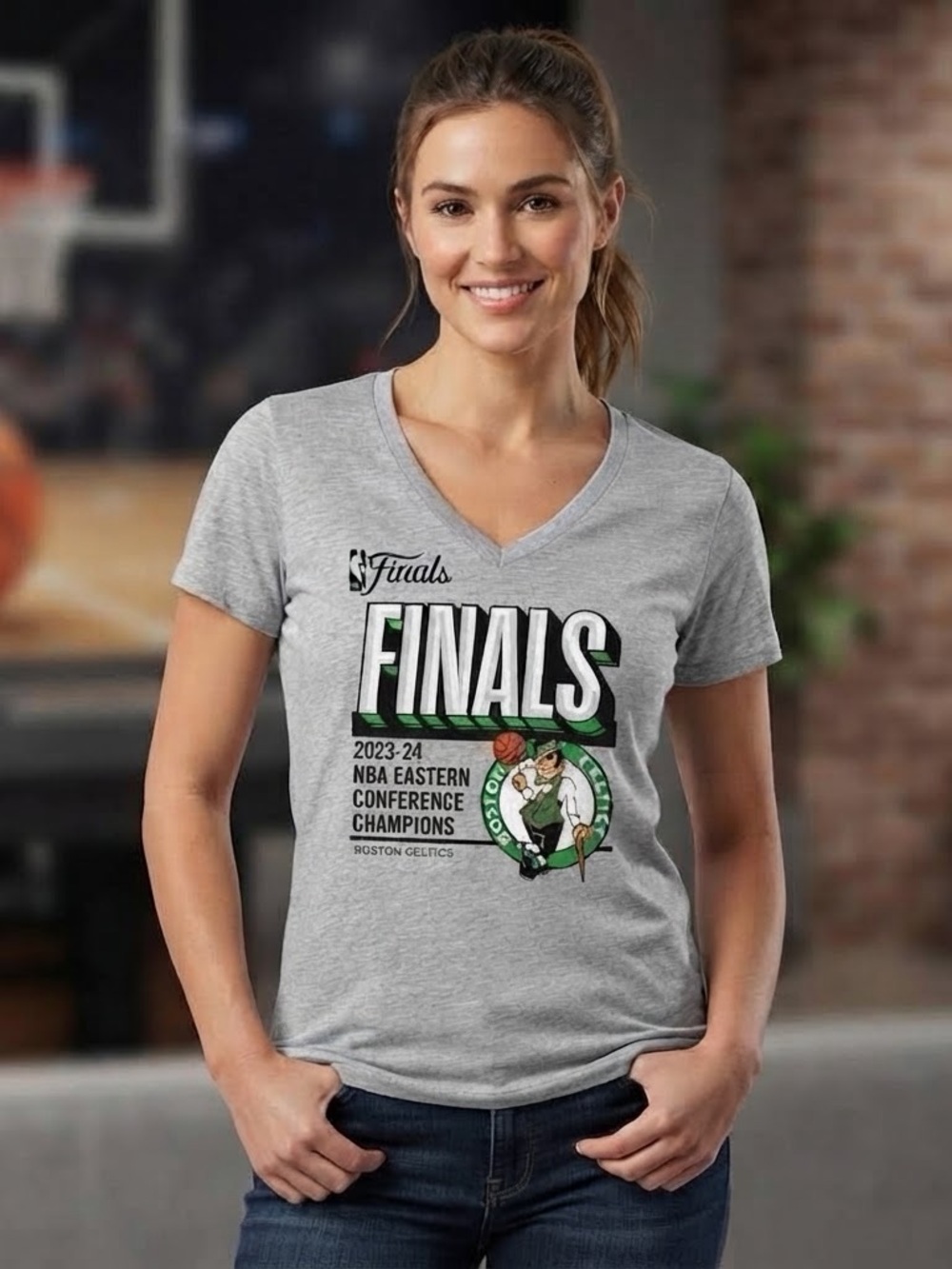 ⁠Fanatics Boston Celtics 2023-24 NBA Eastern Conference Champions V-Neck T-Shirt